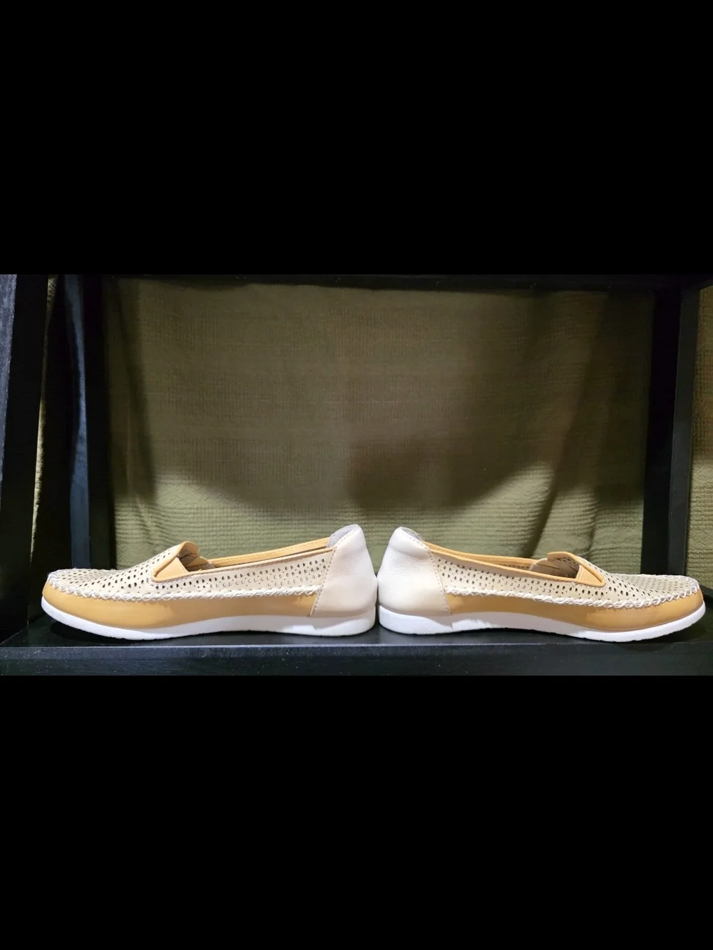 Earth Origins Women's Perforated Slip-On Loafers in Yellow and Beige